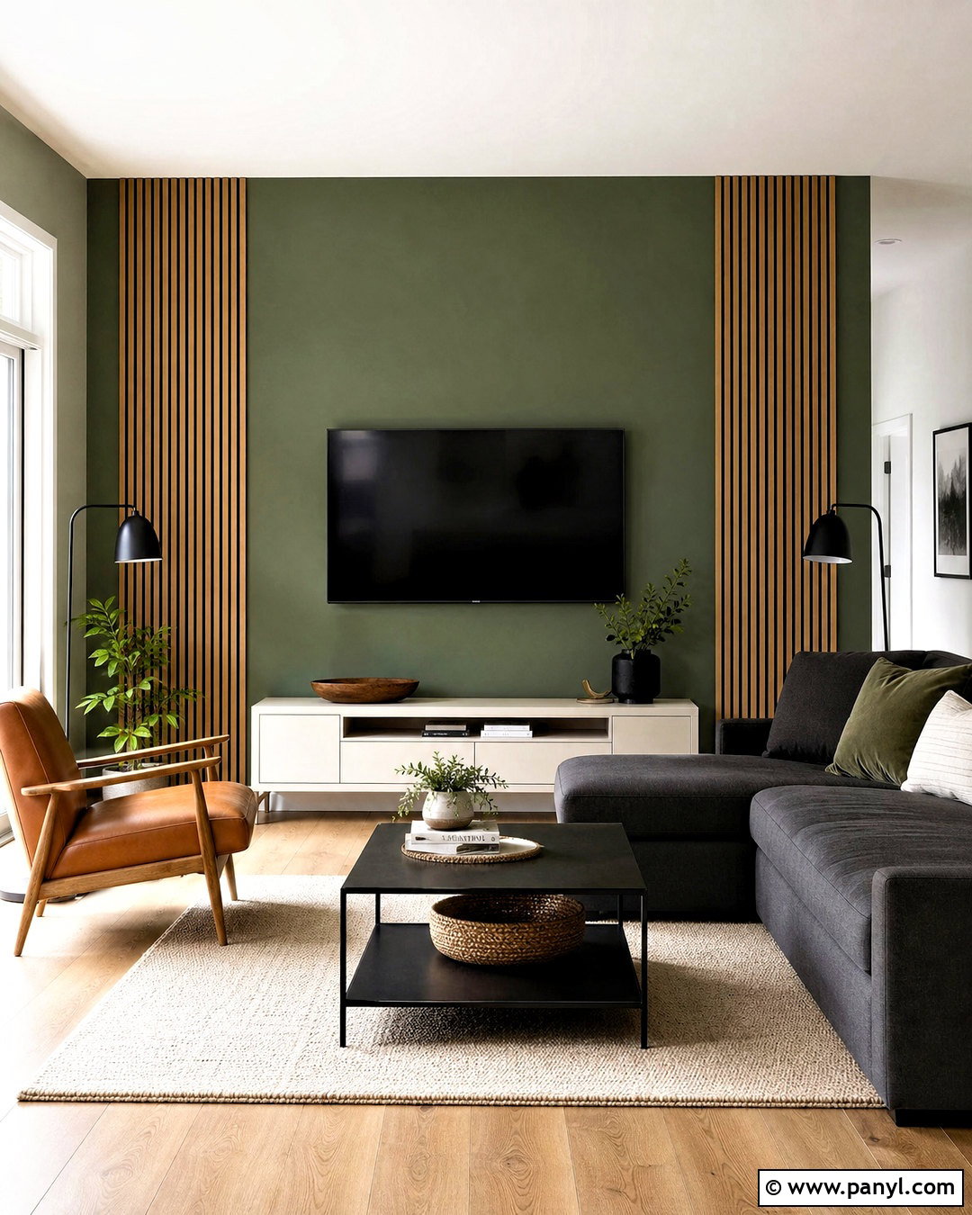 Green Feature Wall With Wood Slats - 20 green feature wall ideas