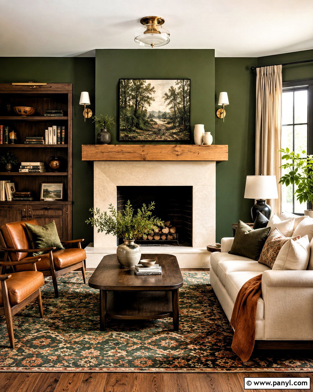 Green Fireplace Living Room - 40 green wall room ideas