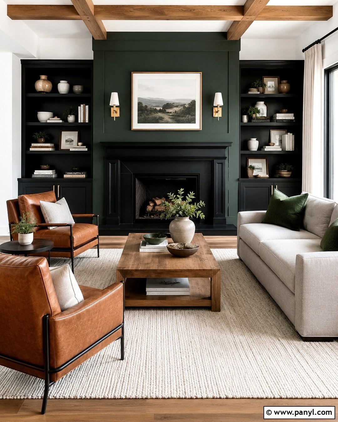 Green Fireplace Wall With Black Mantel - 20 Green And Black Painted Room Ideas