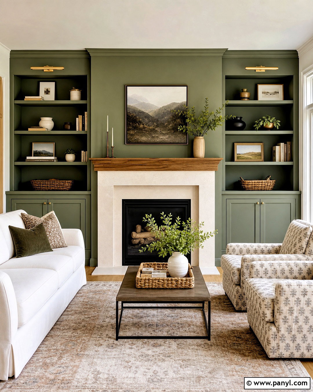 Green Fireplace Wall With Built-Ins - 20 green fireplace wall ideas