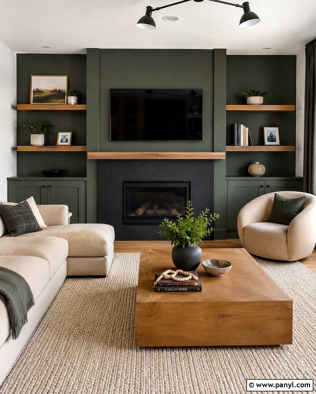 Green Fireplace Wall With TV - 20 Green Wall Behind Fireplace Ideas