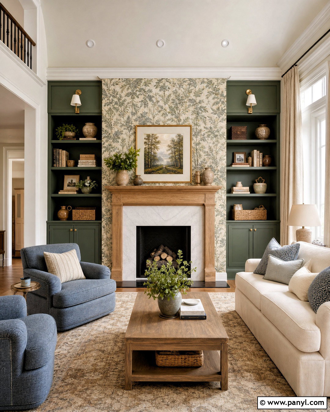Green Fireplace Wall With Wallpaper - 20 green fireplace wall ideas