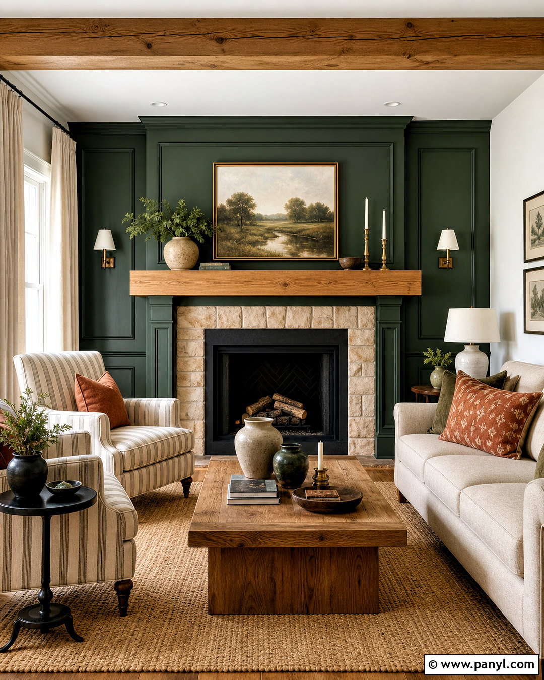 Green Fireplace Wall With Wood Mantel - 20 green fireplace wall ideas