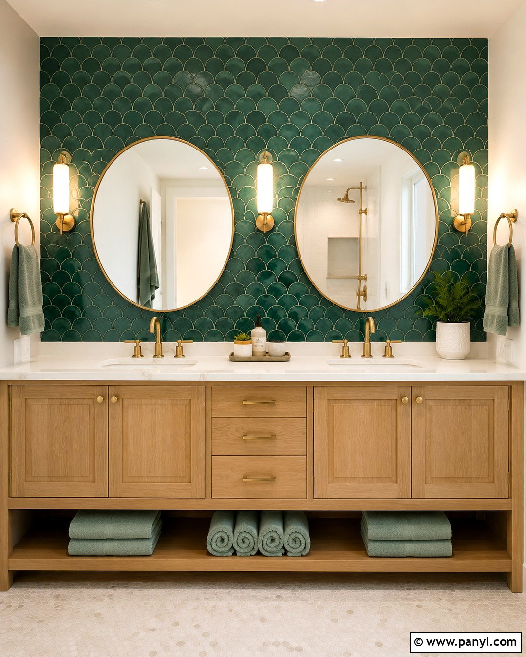 Green Fish Scale Tile Bathroom Wall - 20 Green Tile Accent Wall Ideas