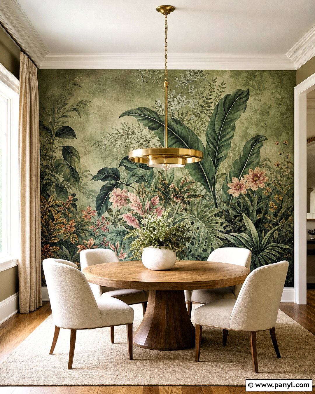 Green Floral Mural Wall - 20 green statement wall ideas