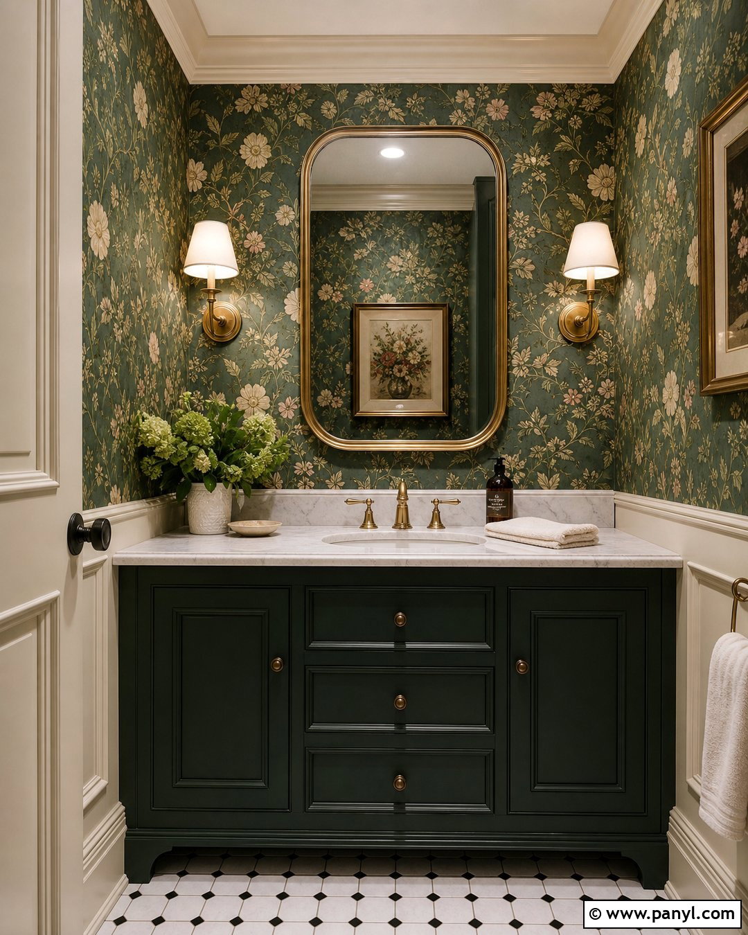 Green Floral Powder Room Walls - 50 green walls