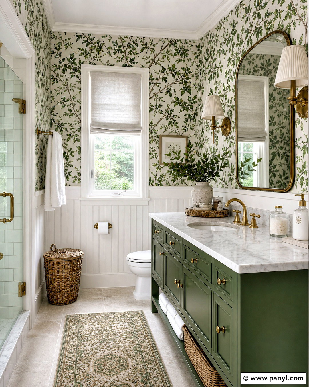 Green Floral Wallpaper Bathroom - 20 green and white bathroom ideas