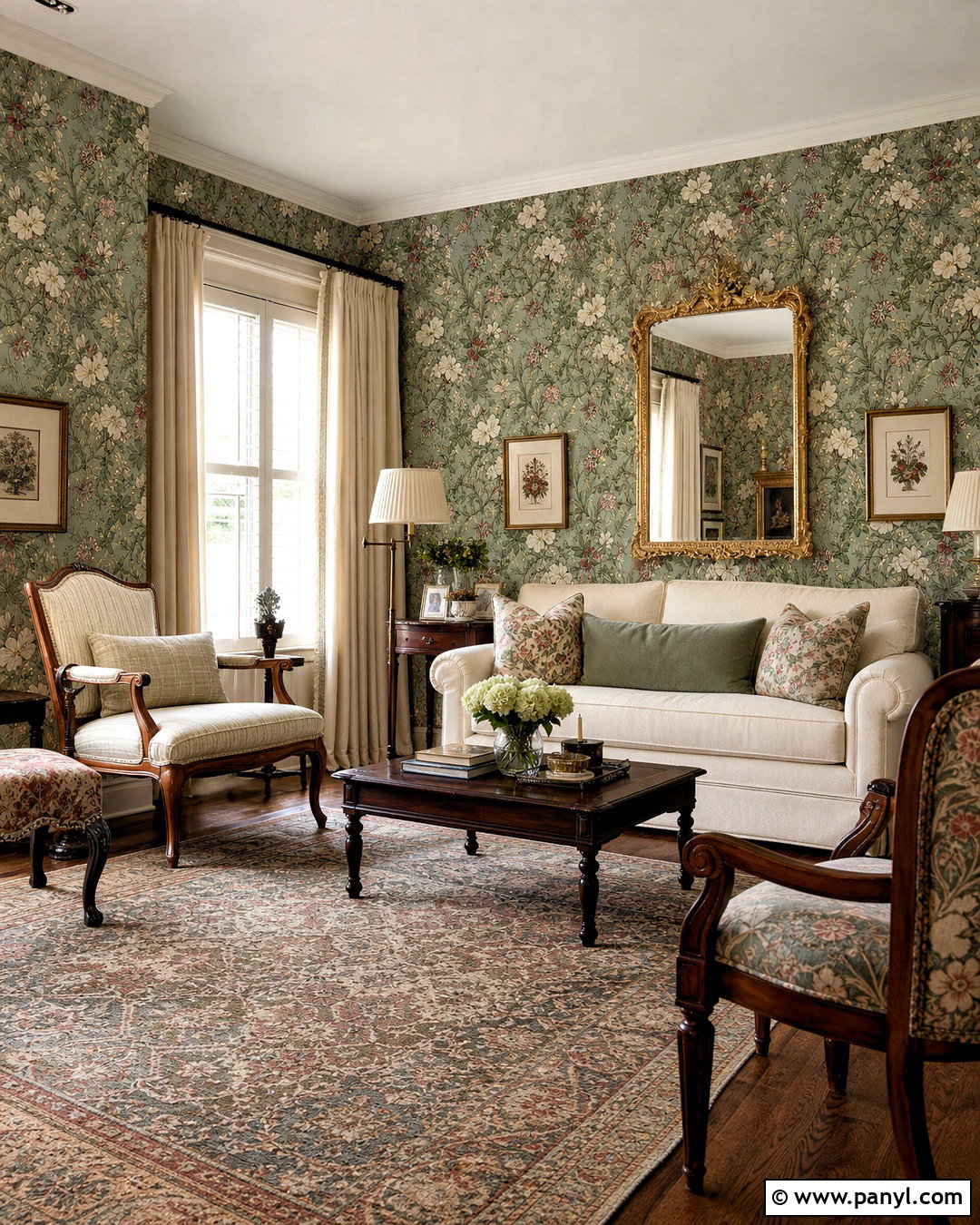 Green Floral Wallpaper Wall - 20 green feature wall living room ideas