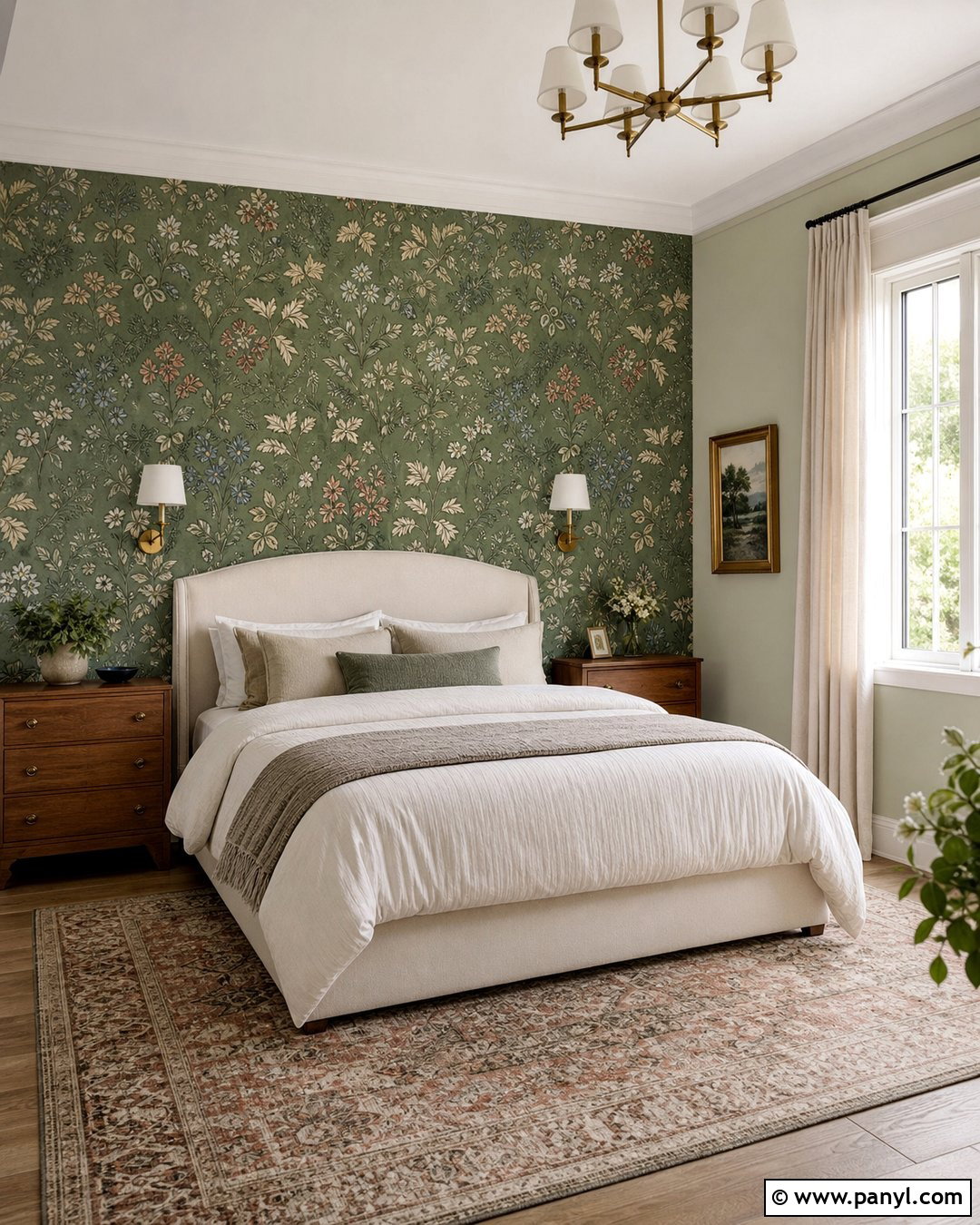 Green Floral Wallpaper Wall - 30 Green Color Wall Ideas