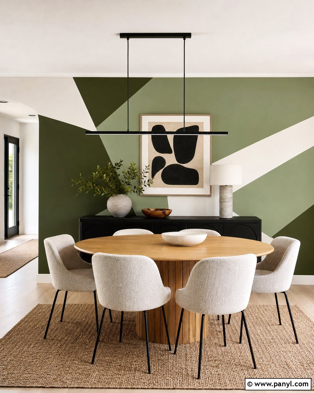 Green Geometric Accent Wall Dining Room - 35 green accent walls
