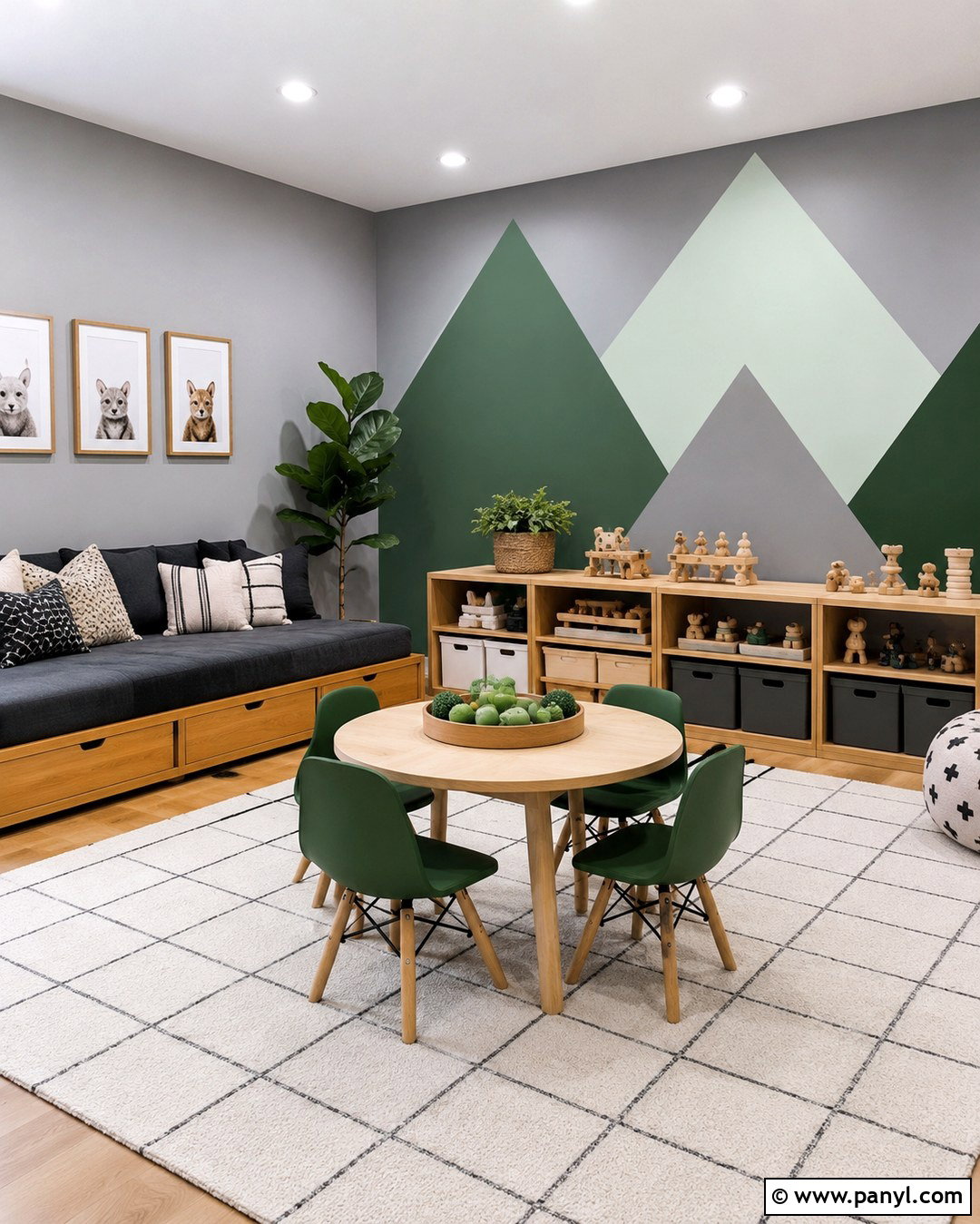 Green Geometric Accent Wall Playroom - 20 Gray Walls With Green Accent Wall Ideas