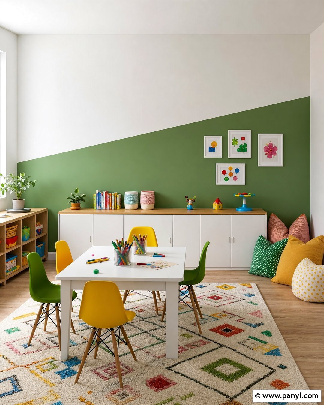 Green Geometric And White Playroom Wall - 25 Half Green Half White Wall Ideas
