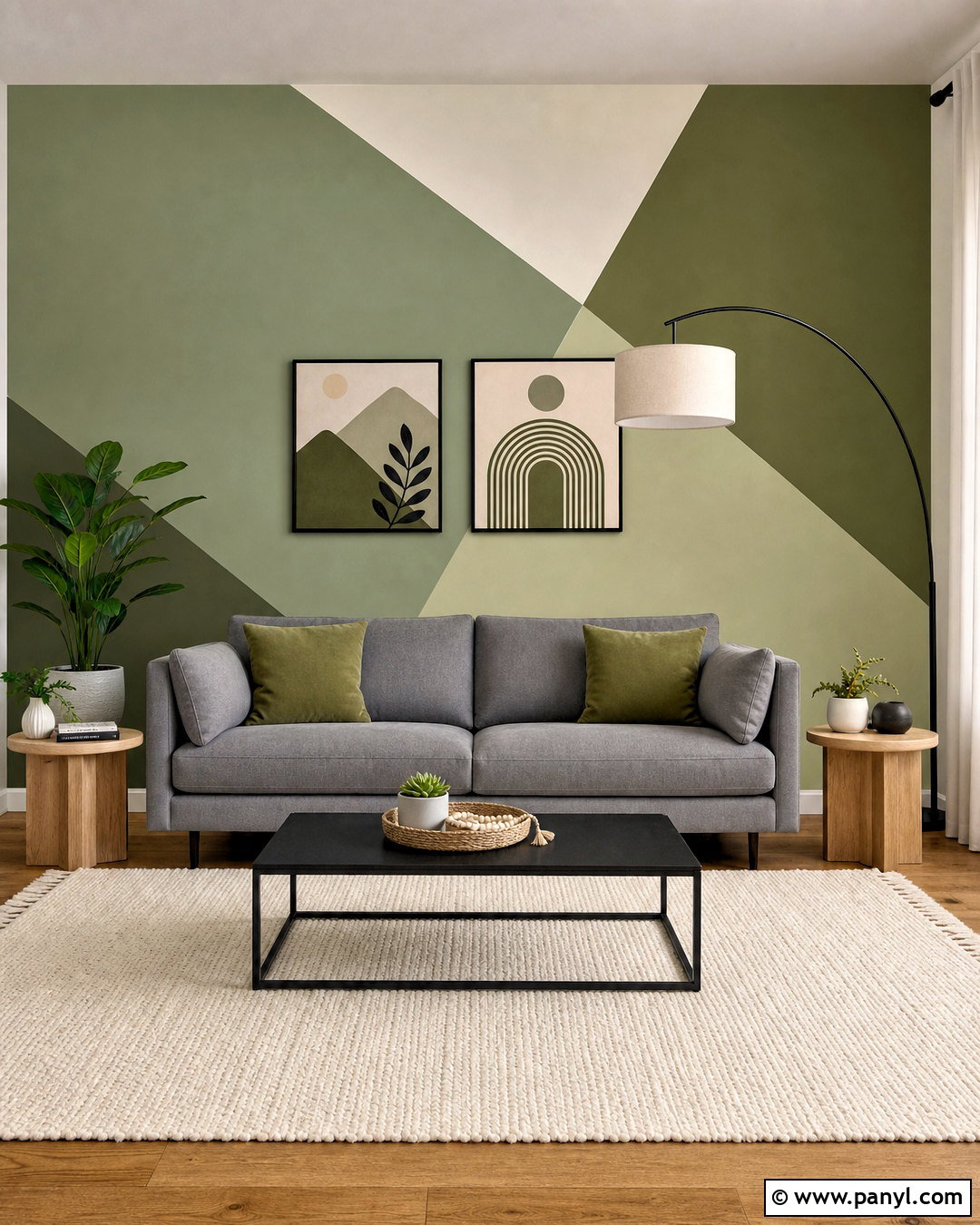 Green Geometric Feature Wall - 20 green feature wall living room ideas