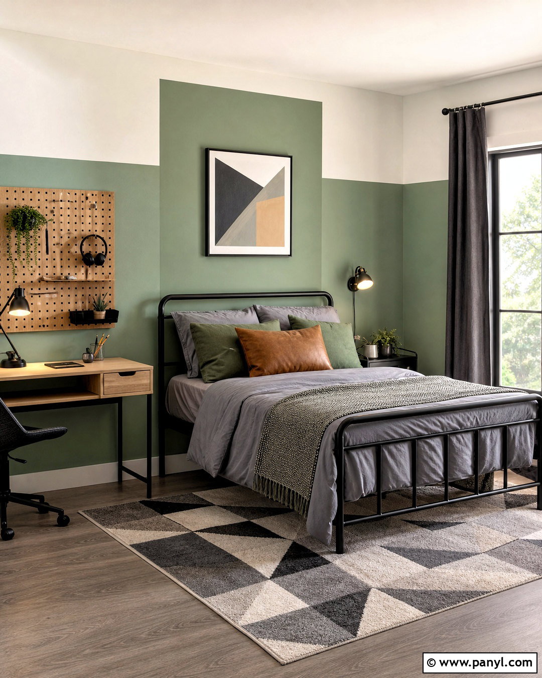 Green Geometric Half Wall Teen Bedroom - 20 half green wall ideas