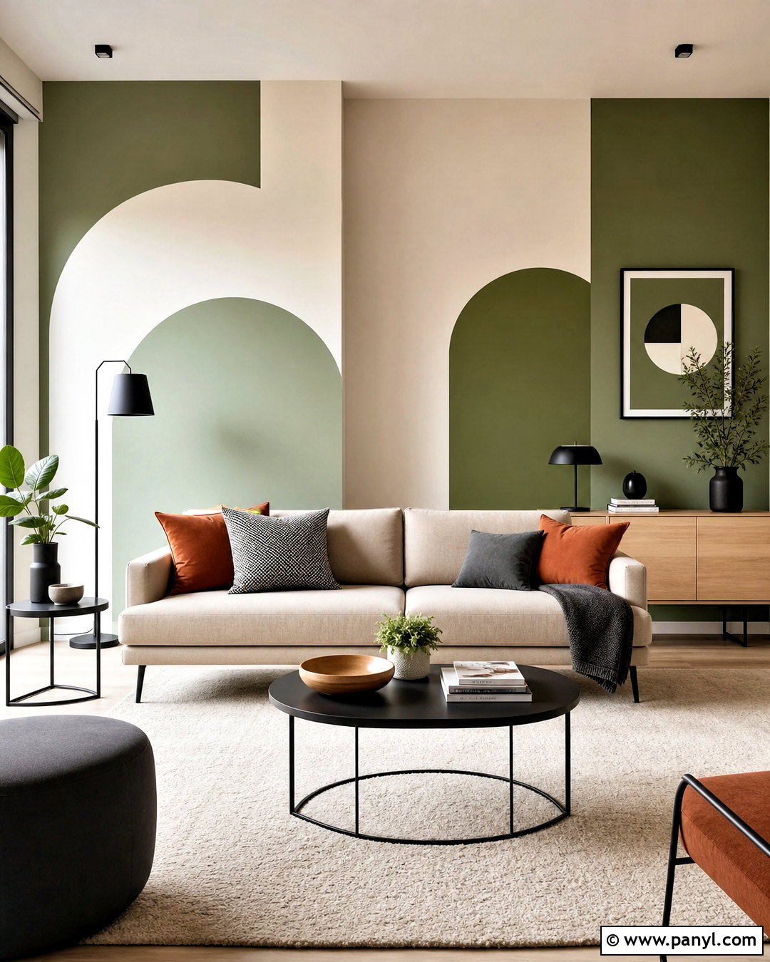 Green Geometric Painted Accent Wall - 20 green accent wall living room ideas