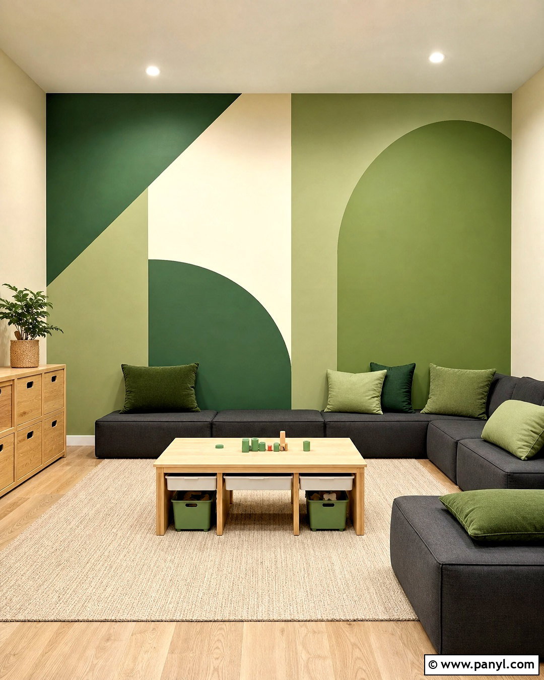 Green Geometric Painted Wall - 20 green wall painting ideas