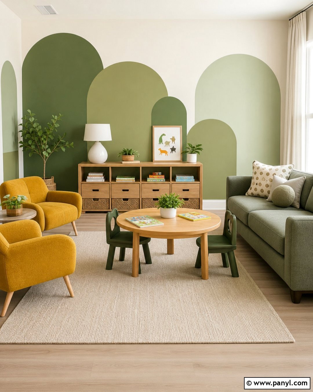 Green Geometric Painted Wall - 30 Green Color Wall Ideas