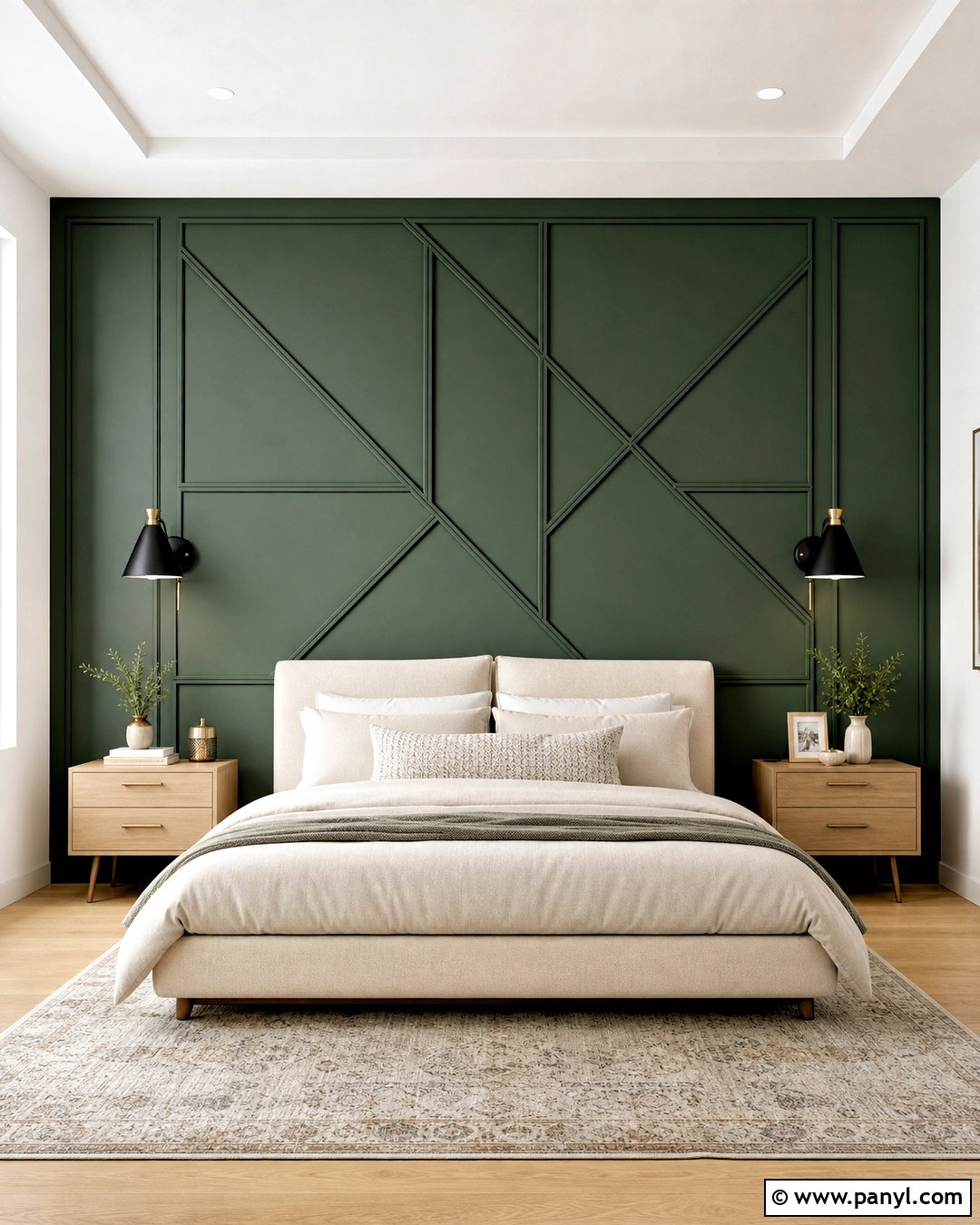 Green Geometric Panel Wall - 20 green statement wall ideas