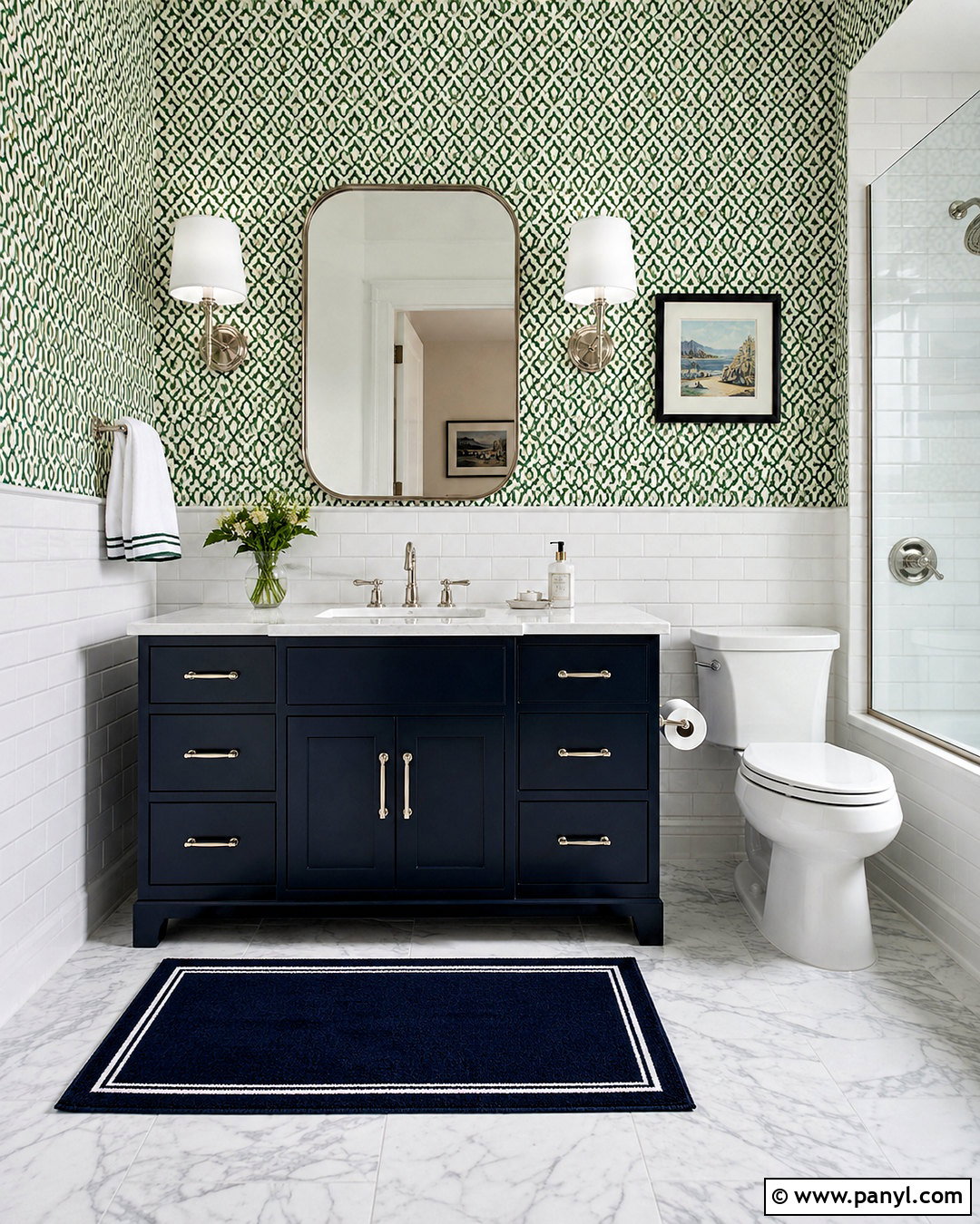 Green Geometric Wallpaper Bathroom - 20 preppy wallpaper ideas
