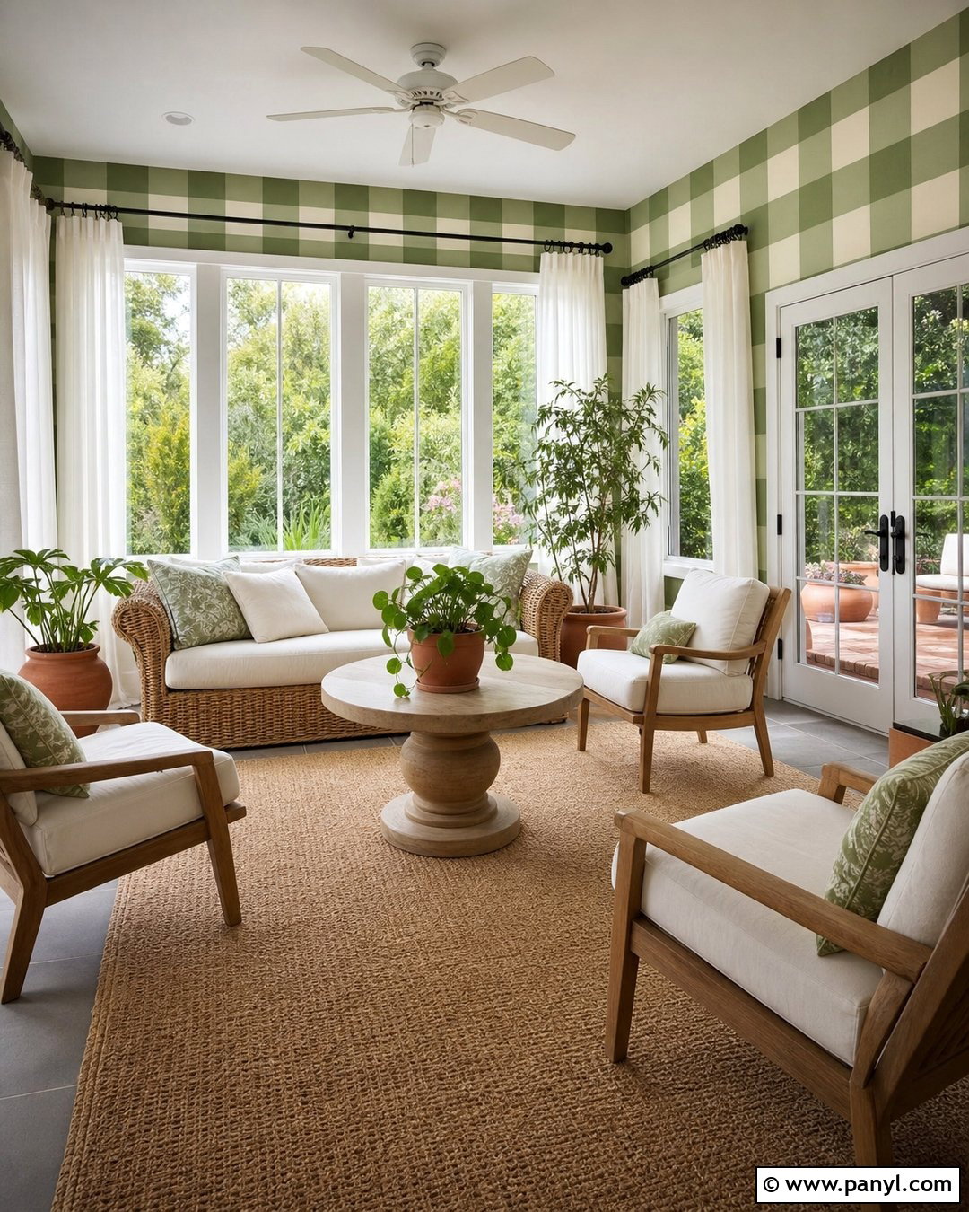 Green Gingham Painted Sunroom Walls - 30 Gingham Painted Walls