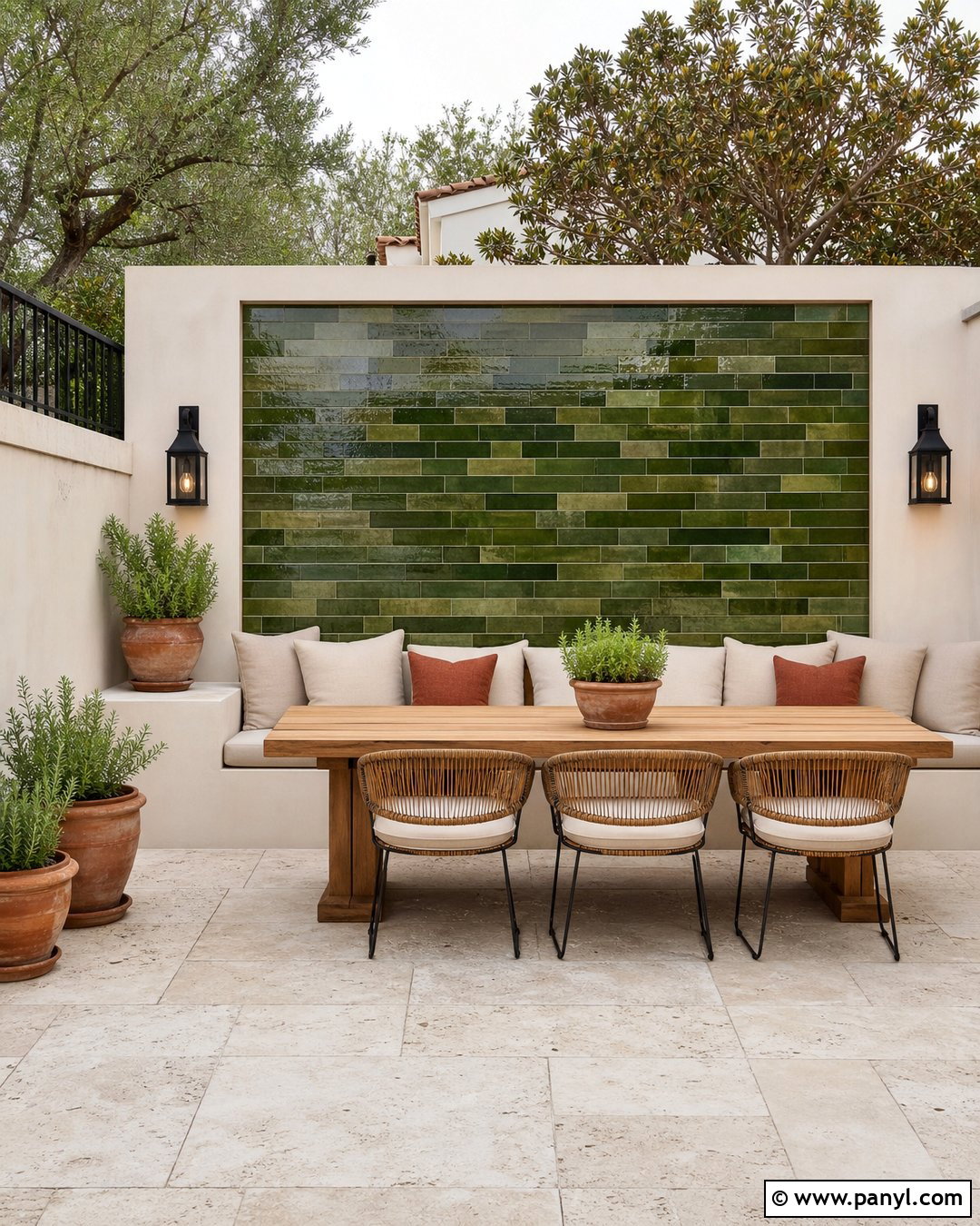 Green Glossy Tile Outdoor Accent Wall - 35 Outdoor Accent Wall Ideas
