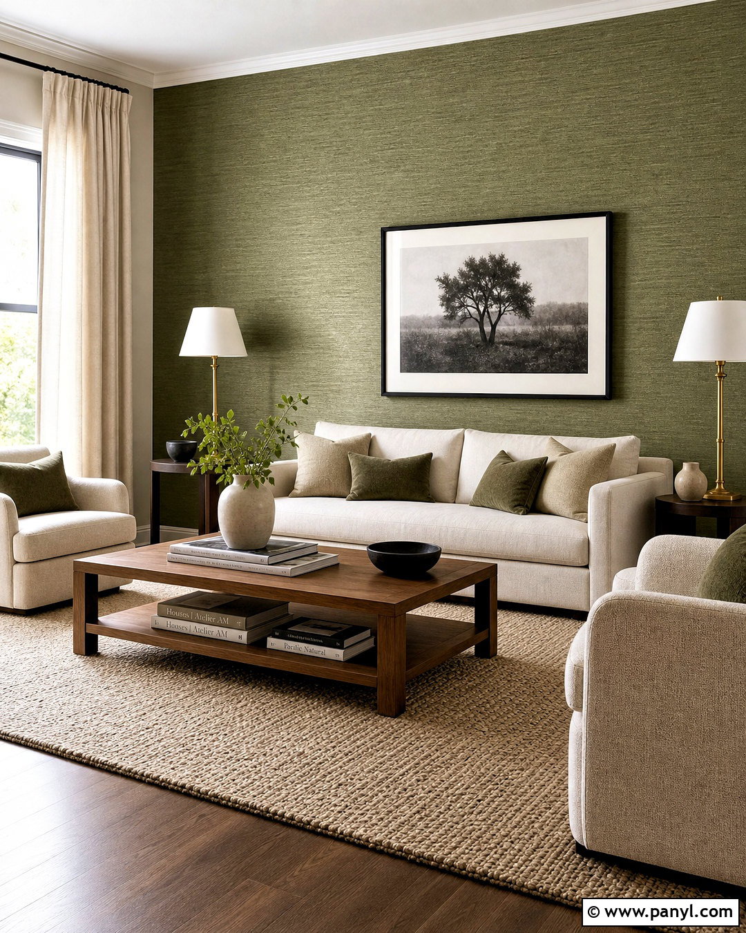 Green Grasscloth Wallpaper Accent Wall - 20 green accent wall living room ideas