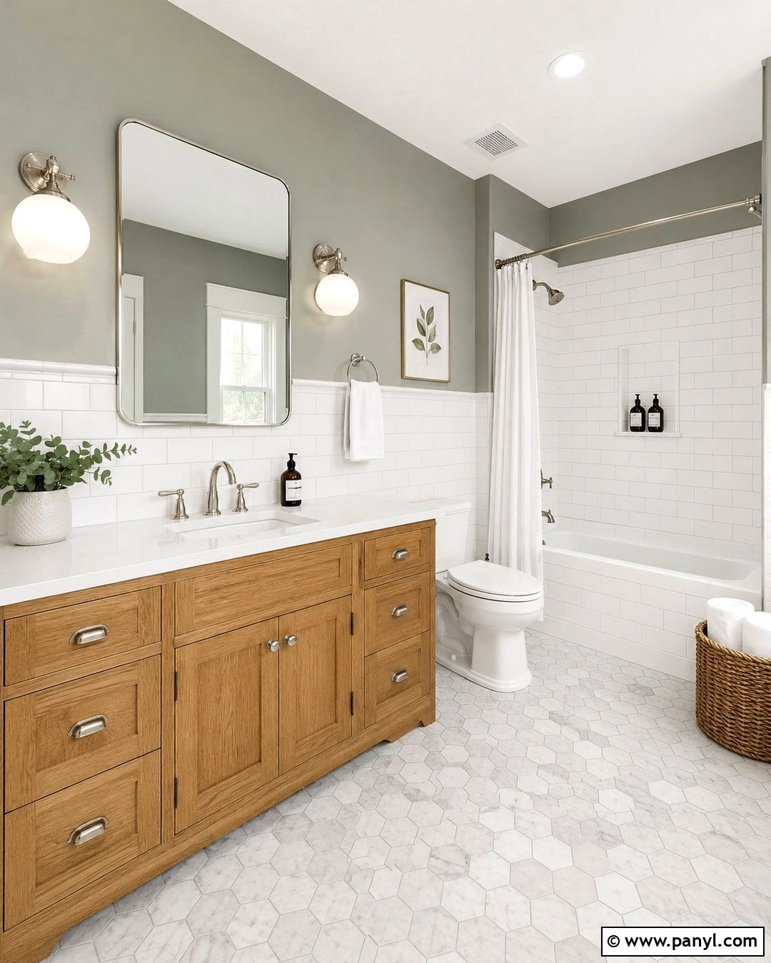 Green Gray Bathroom With White Tile - 20 Green Gray Wall Paint Ideas
