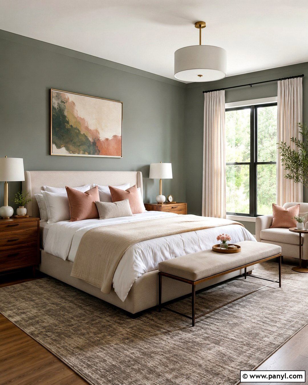 Green Gray Bedroom With Blush Accents - 20 Green Gray Wall Paint Ideas