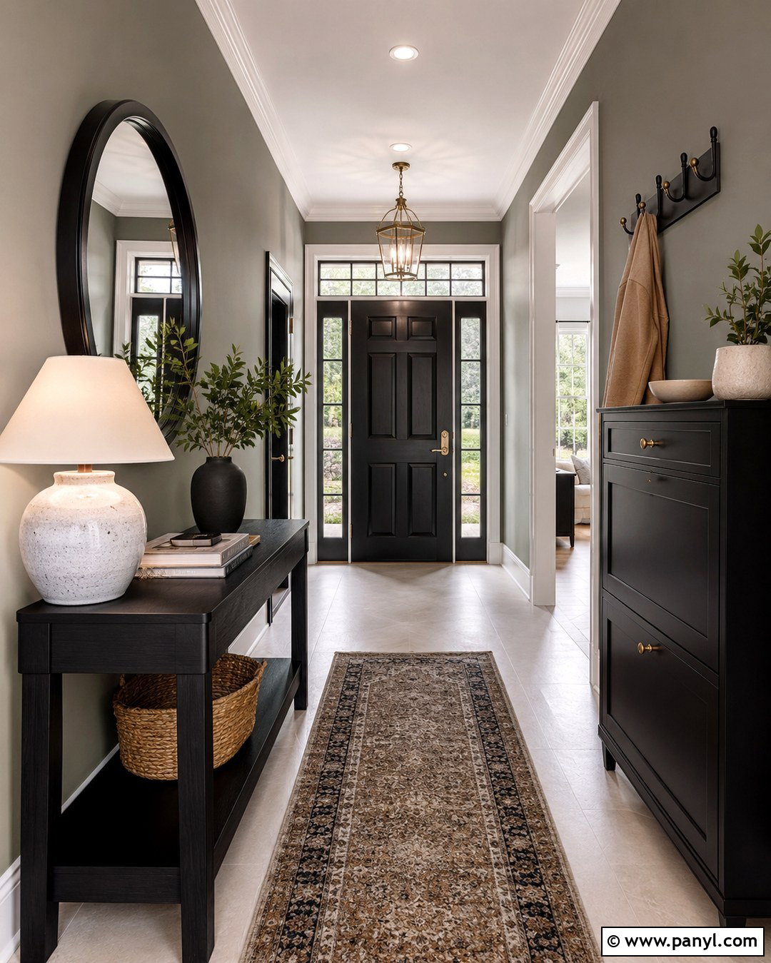Green Gray Entryway With Black Accents - 20 Green Gray Wall Paint Ideas