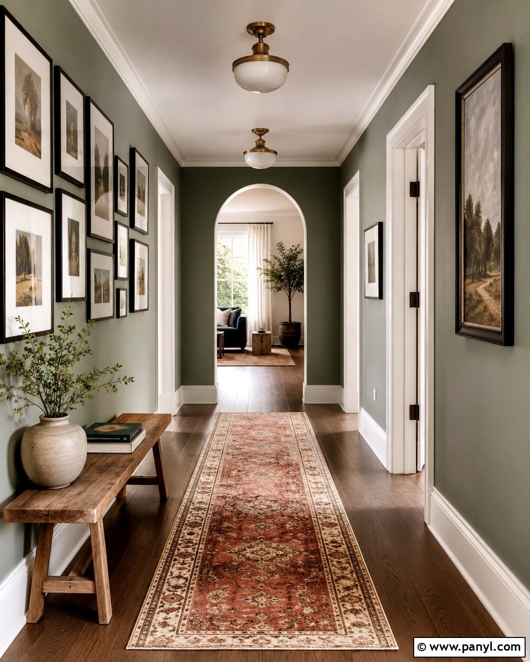 Green Gray Hallway With Gallery Wall - 20 Green Gray Wall Paint Ideas