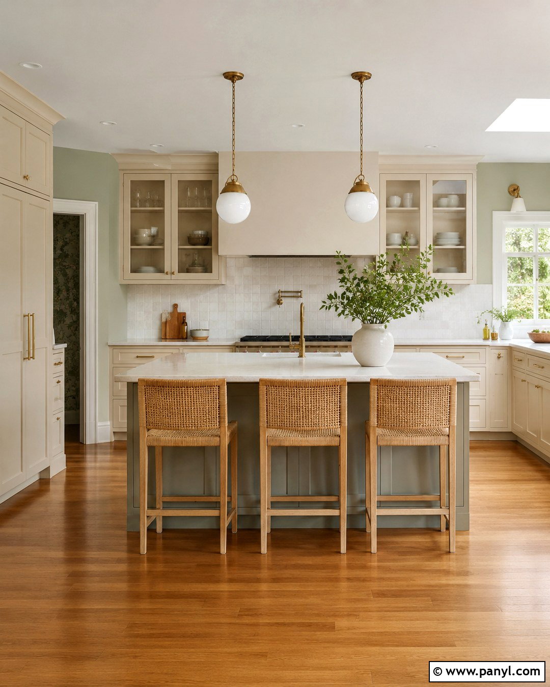 Green Gray Kitchen With Cream Cabinets - 20 Green Gray Wall Paint Ideas