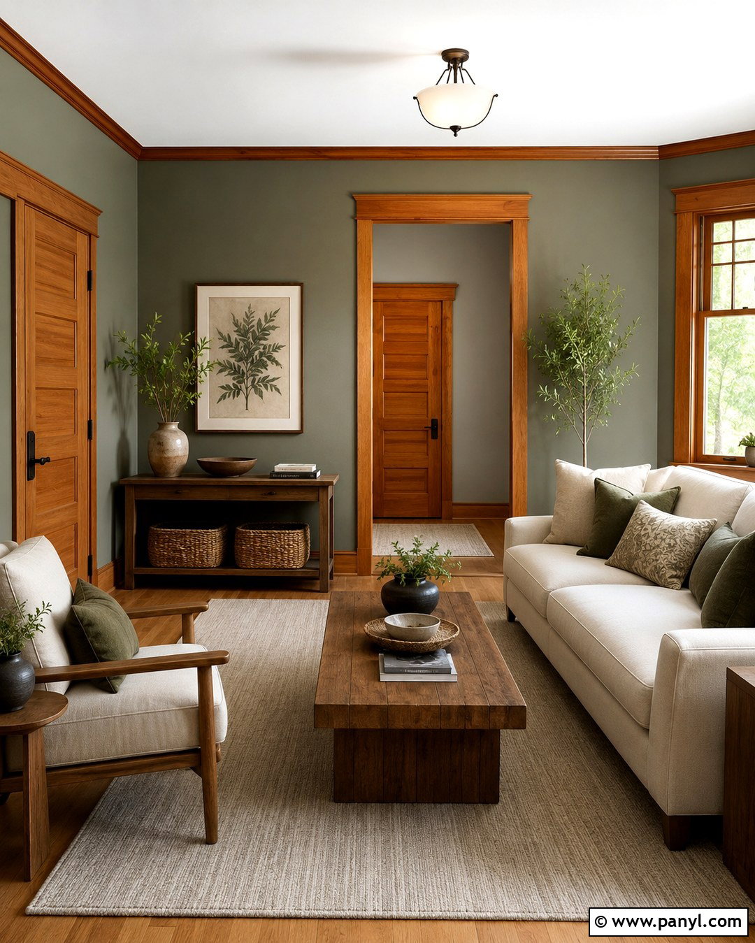 Green Gray Walls With Natural Wood Trim - 20 Green Gray Wall Paint Ideas