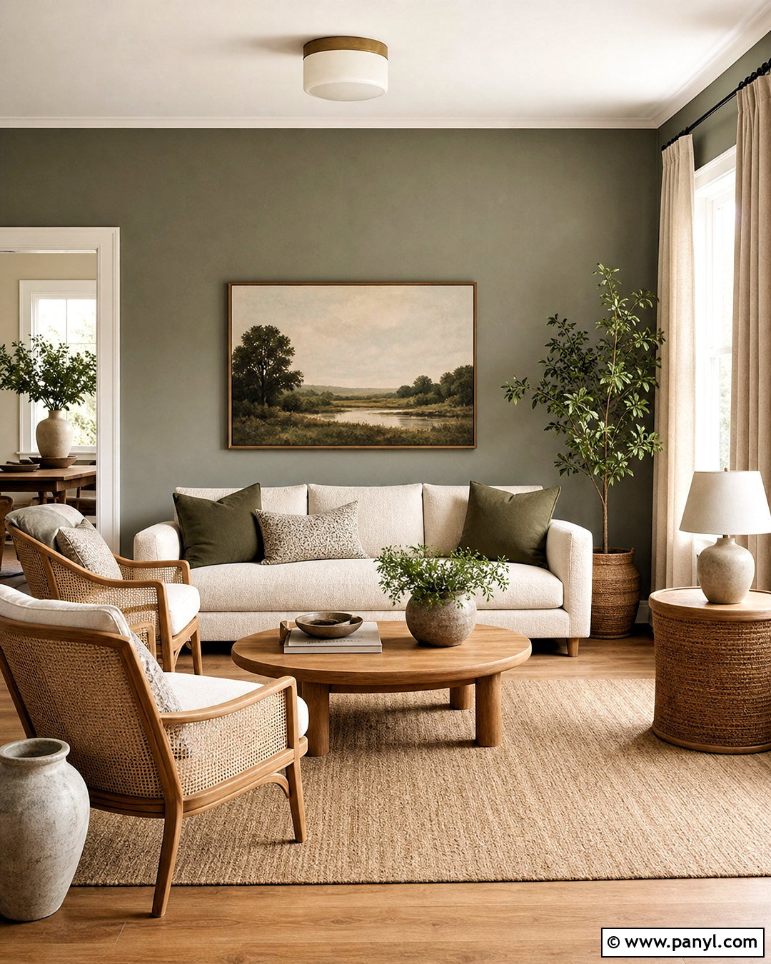 Green Grey Living Room With Natural Textures - 20 grey paint living room ideas
