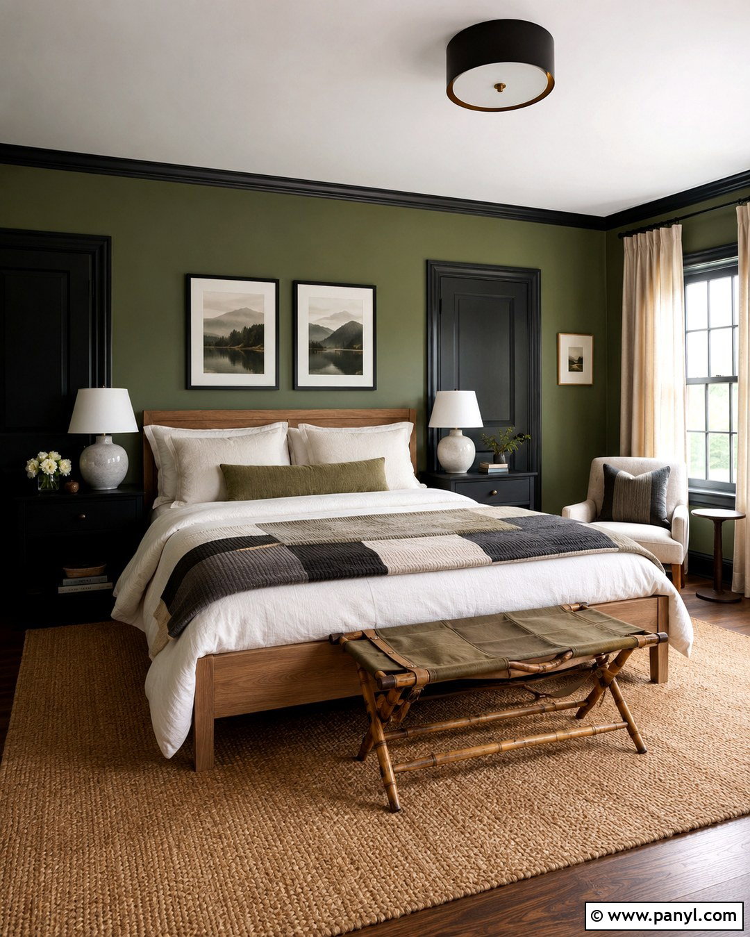 Green Guest Room With Black Doors - 20 Green And Black Painted Room Ideas