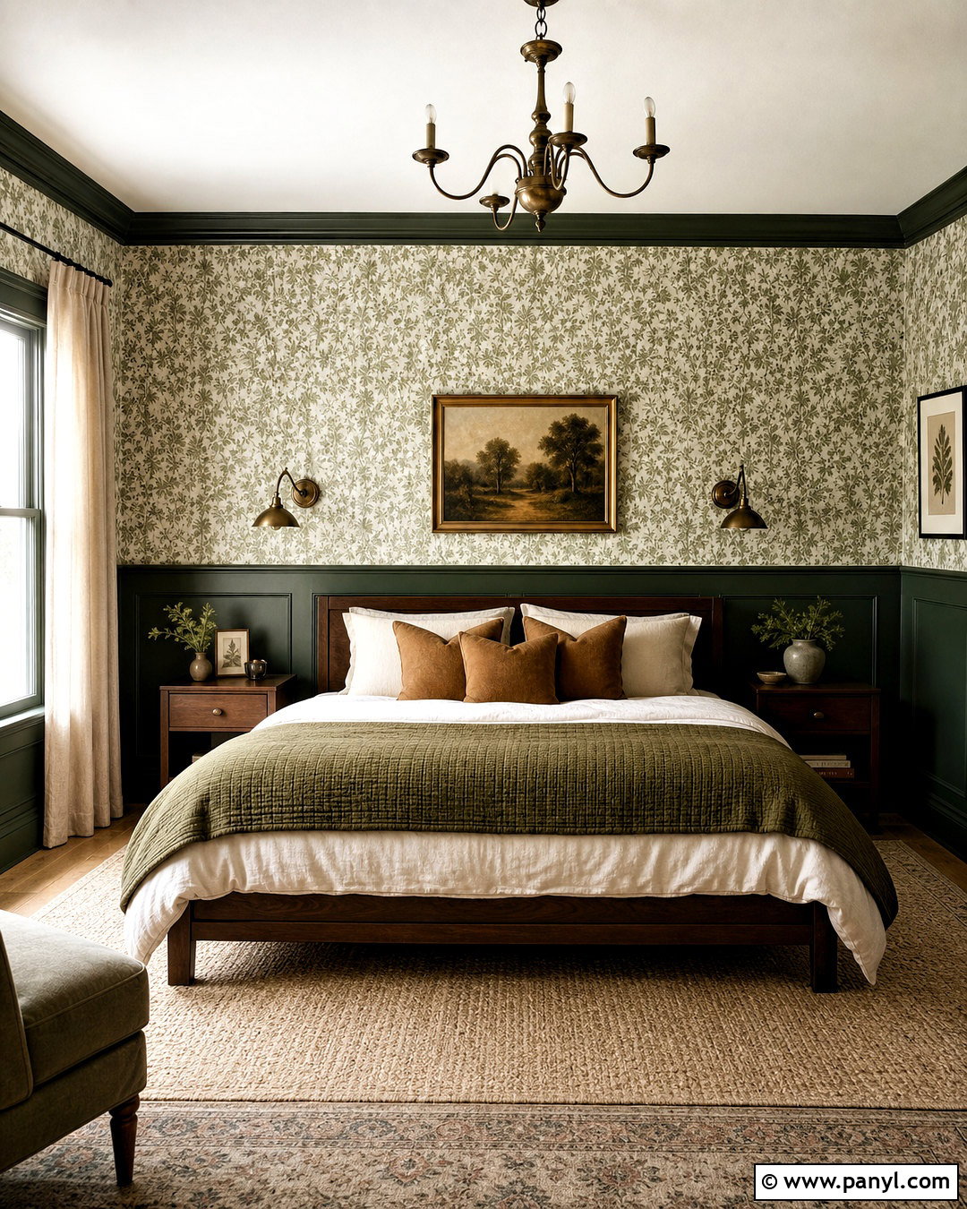 Green Half Wall With Botanical Wallpaper - 20 half wall bedroom ideas