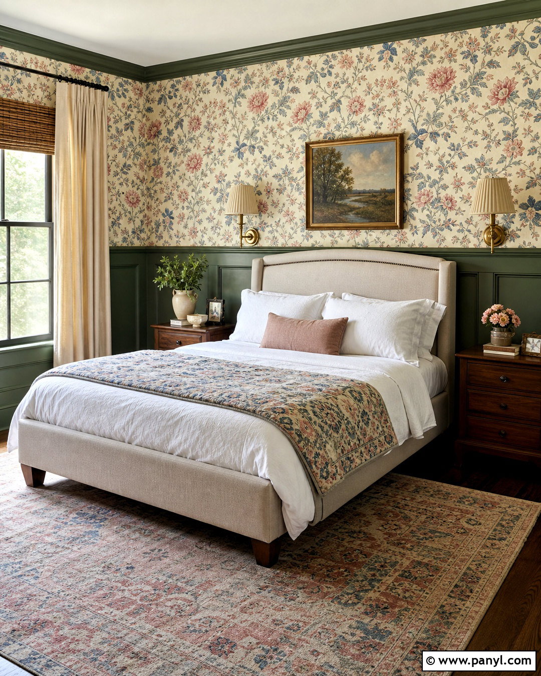 Green Half Wall With Floral Wallpaper - 20 half green wall ideas