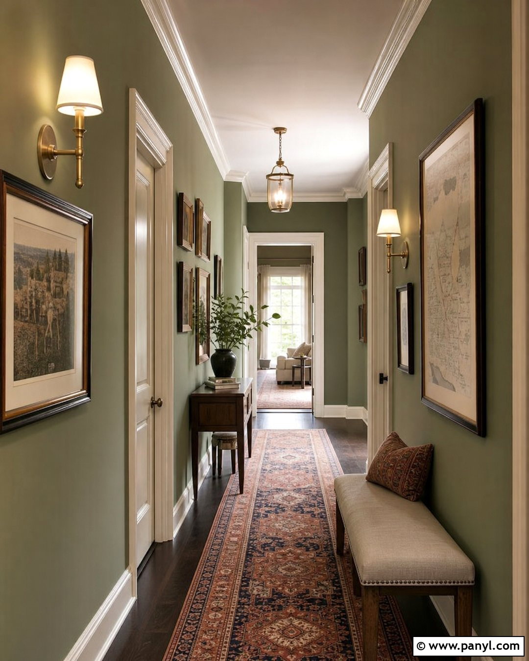 Green Hallway Walls With Gallery Art - 50 green walls