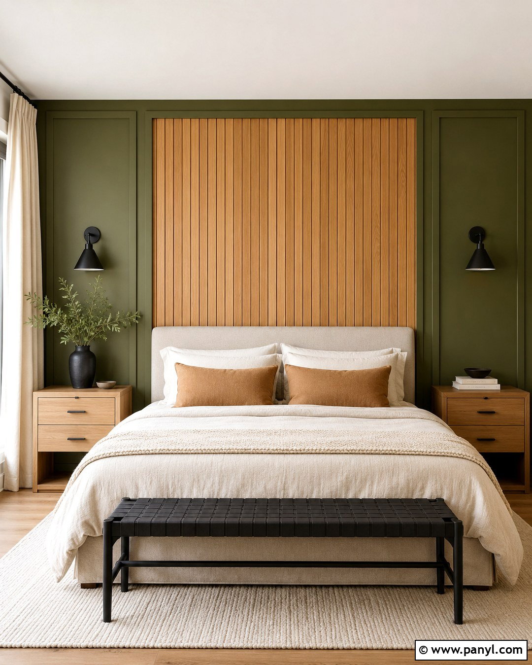 Green Headboard Wall With Oak Panels - 20 Green Headboard Wall Ideas