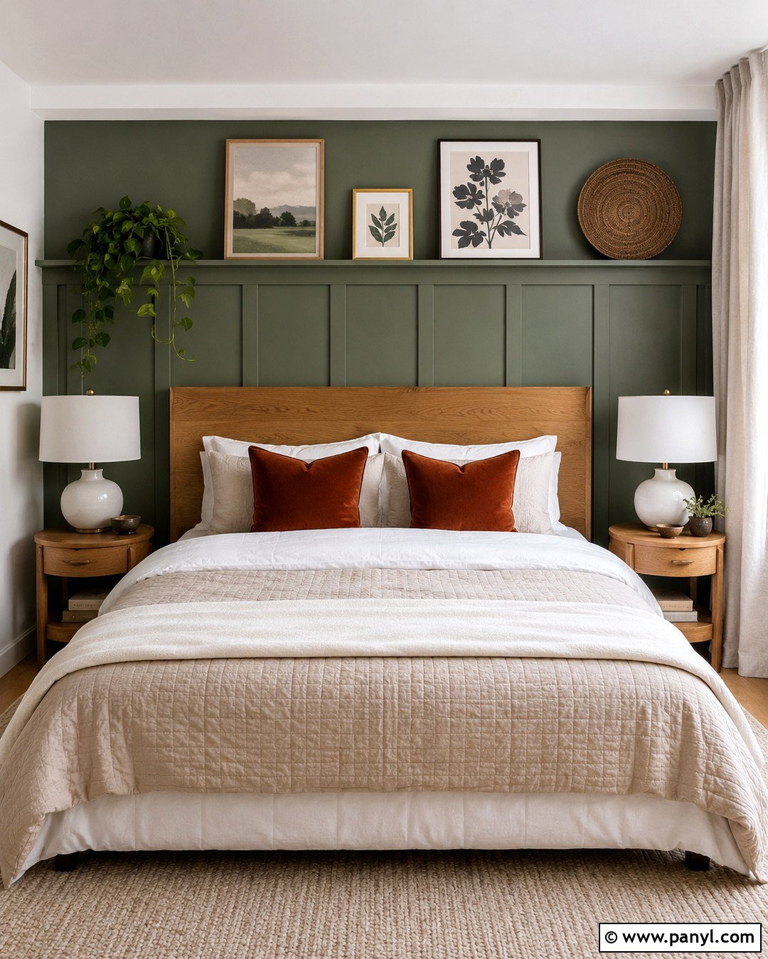Green Headboard Wall With Picture Ledge - 20 Green Headboard Wall Ideas