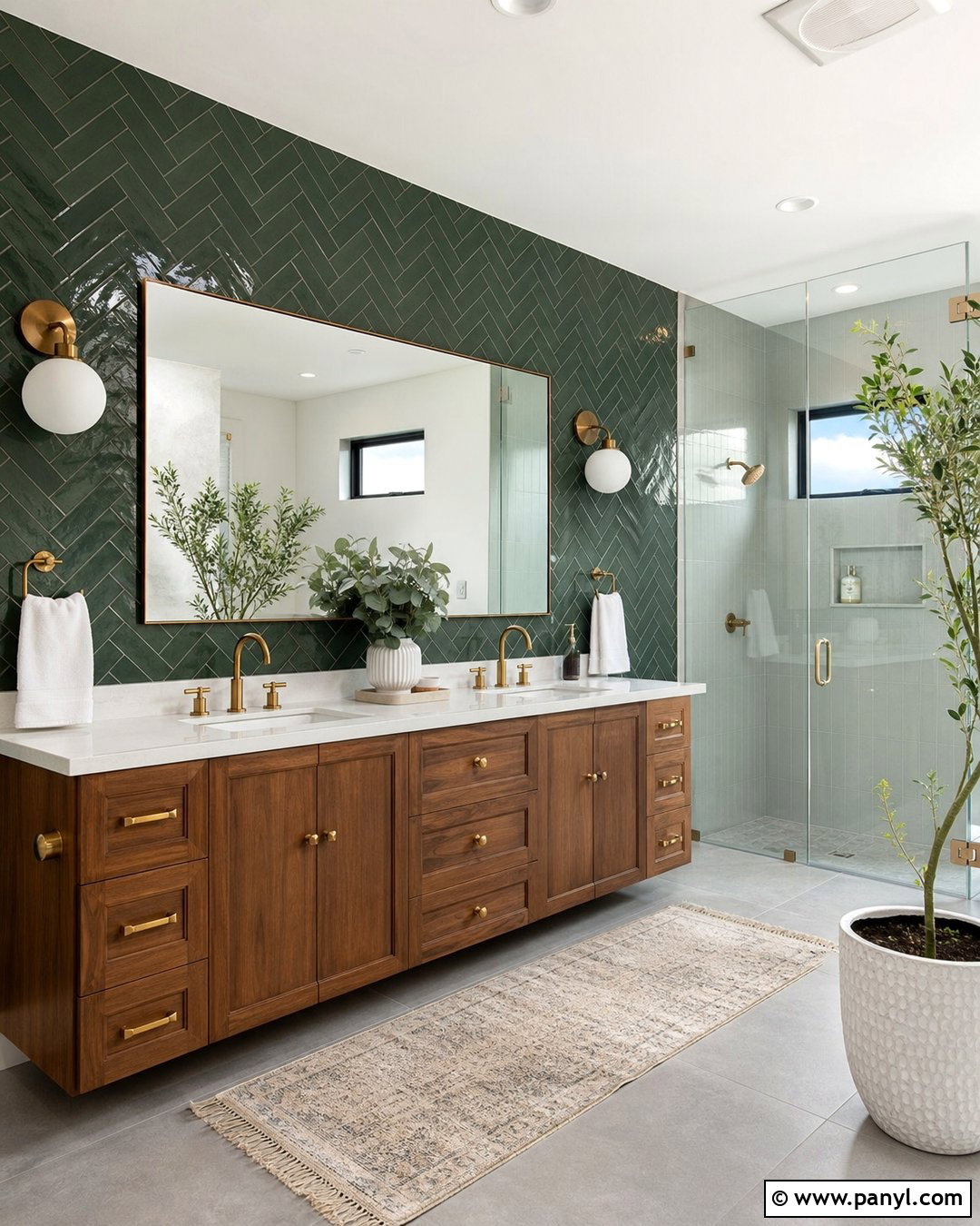 Green Herringbone Bathroom Wall - 35 Green Bathroom Walls