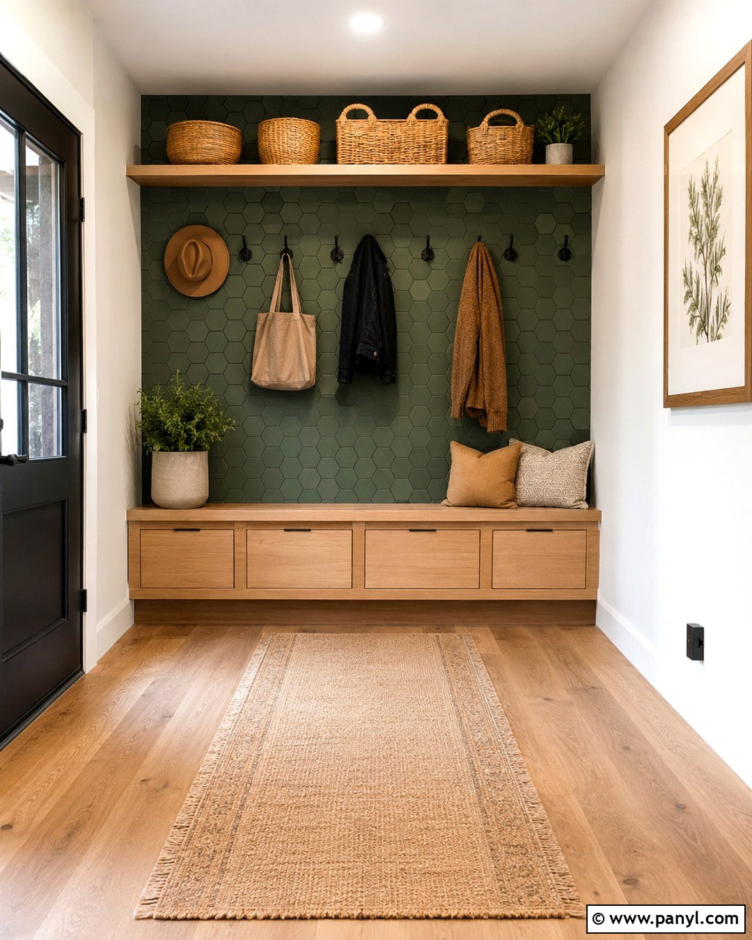 Green Hexagon Tile Entryway Wall - 20 Green Tile Accent Wall Ideas