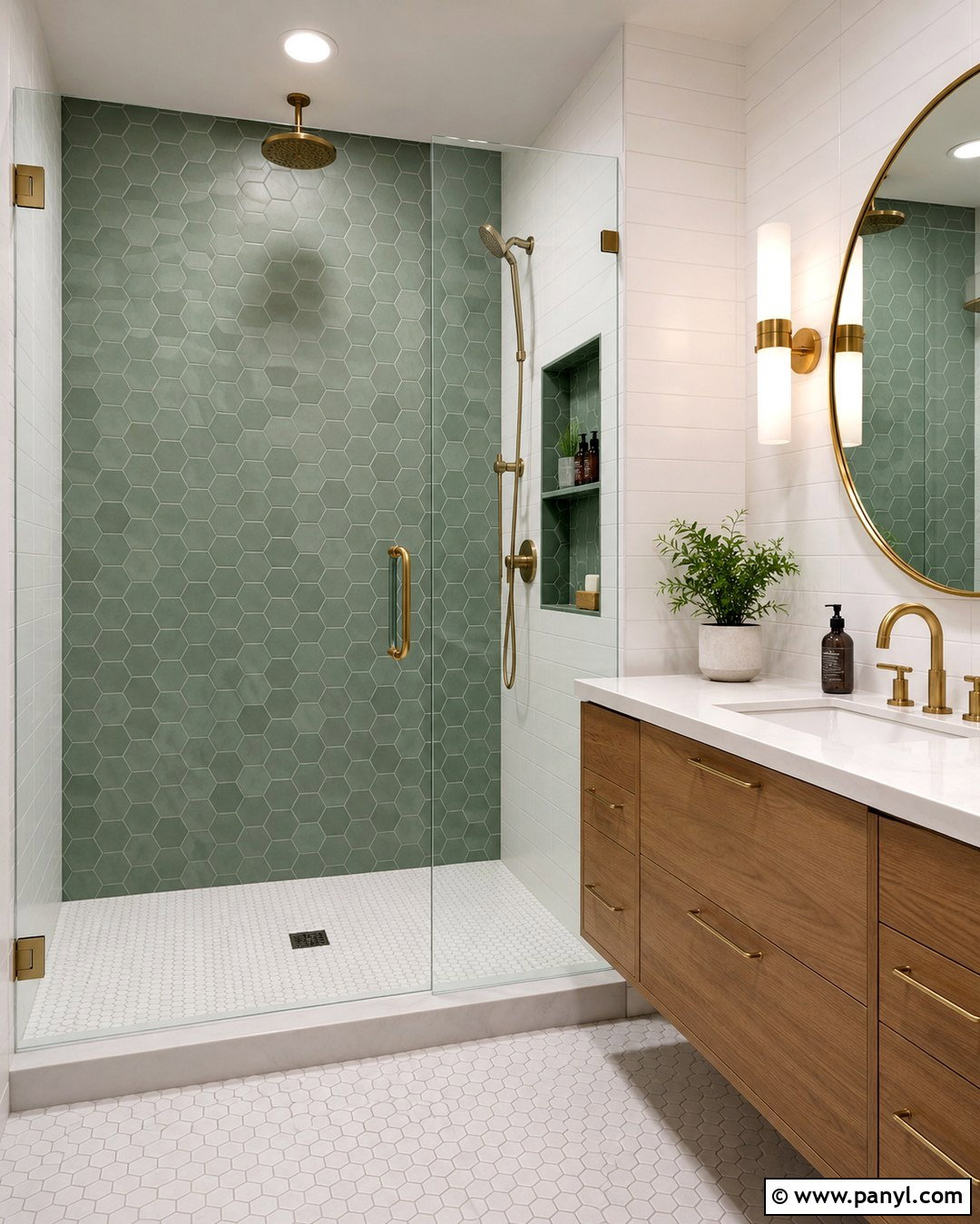 Green Hexagon Tile Shower Wall - 20 Green Accent Wall Shower Ideas