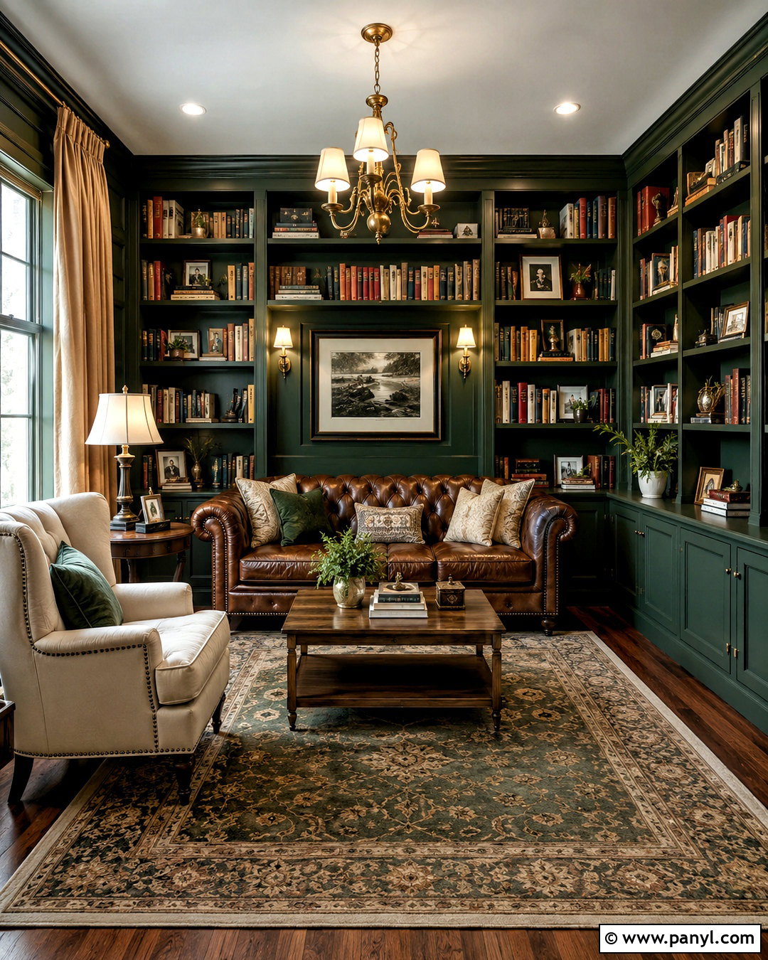 Green Home Library - 40 green wall room ideas