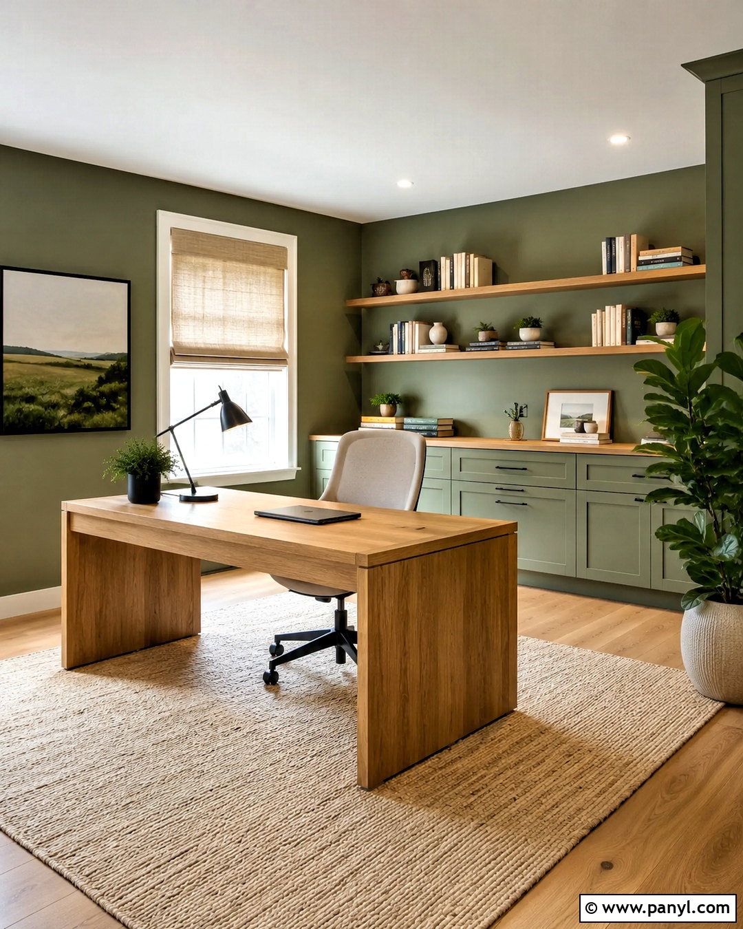 Green Home Office - 40 green wall room ideas