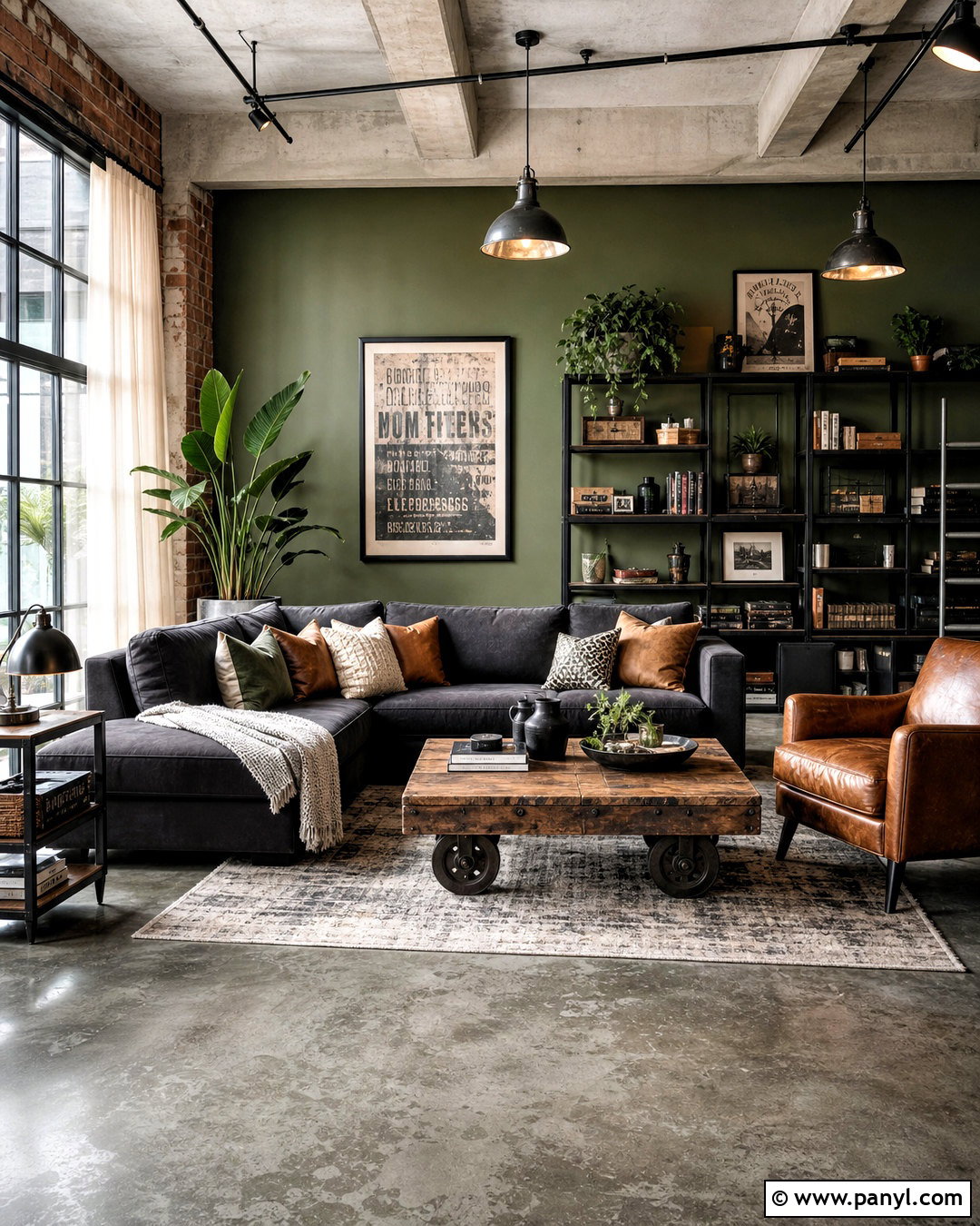 Green Industrial Loft Room - 20 green room aesthetic ideas