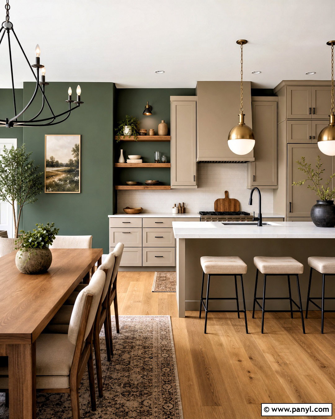 Green Kitchen Accent Wall With Neutral Cabinets - 20 green paint kitchen walls