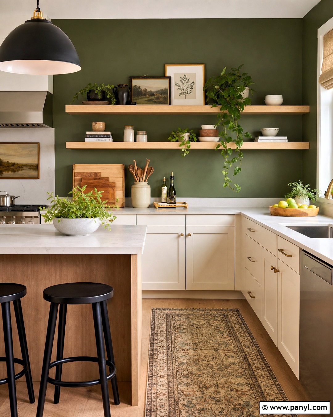 Green Kitchen Accent Wall With Open Shelves - 20 green wall kitchen ideas