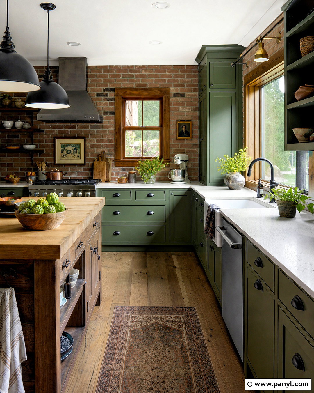 Green Kitchen Cabinets With Brick Backsplash - 20 green kitchen cabinets