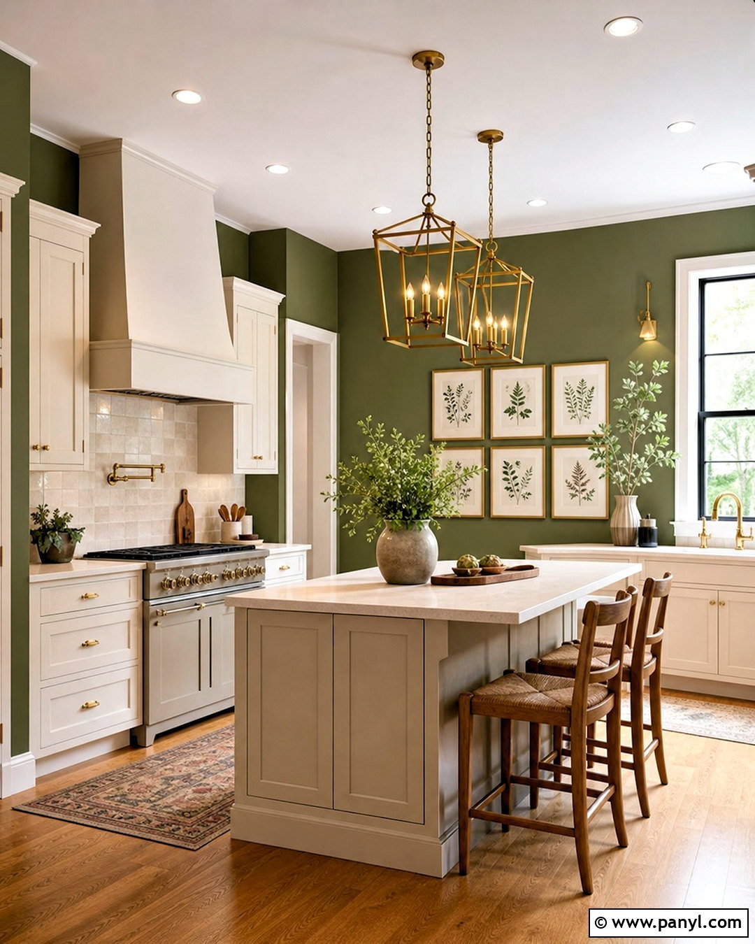 Green Kitchen Walls With Brass Hardware - 20 green wall kitchen ideas