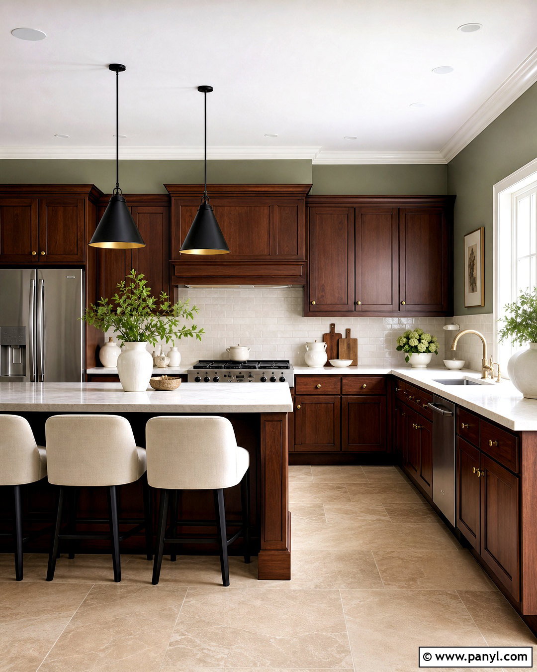 Green Kitchen Walls With Cherry Cabinets - 20 green wall kitchen ideas